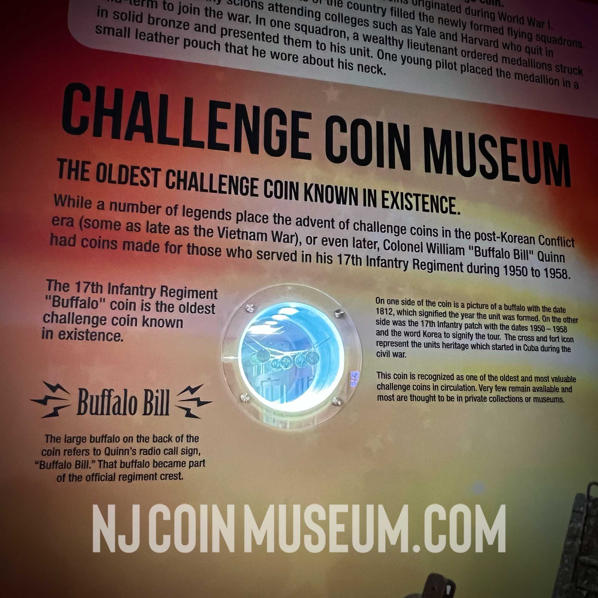 Buffalo bill challenge coin set displayed at NJ challenge coin museum